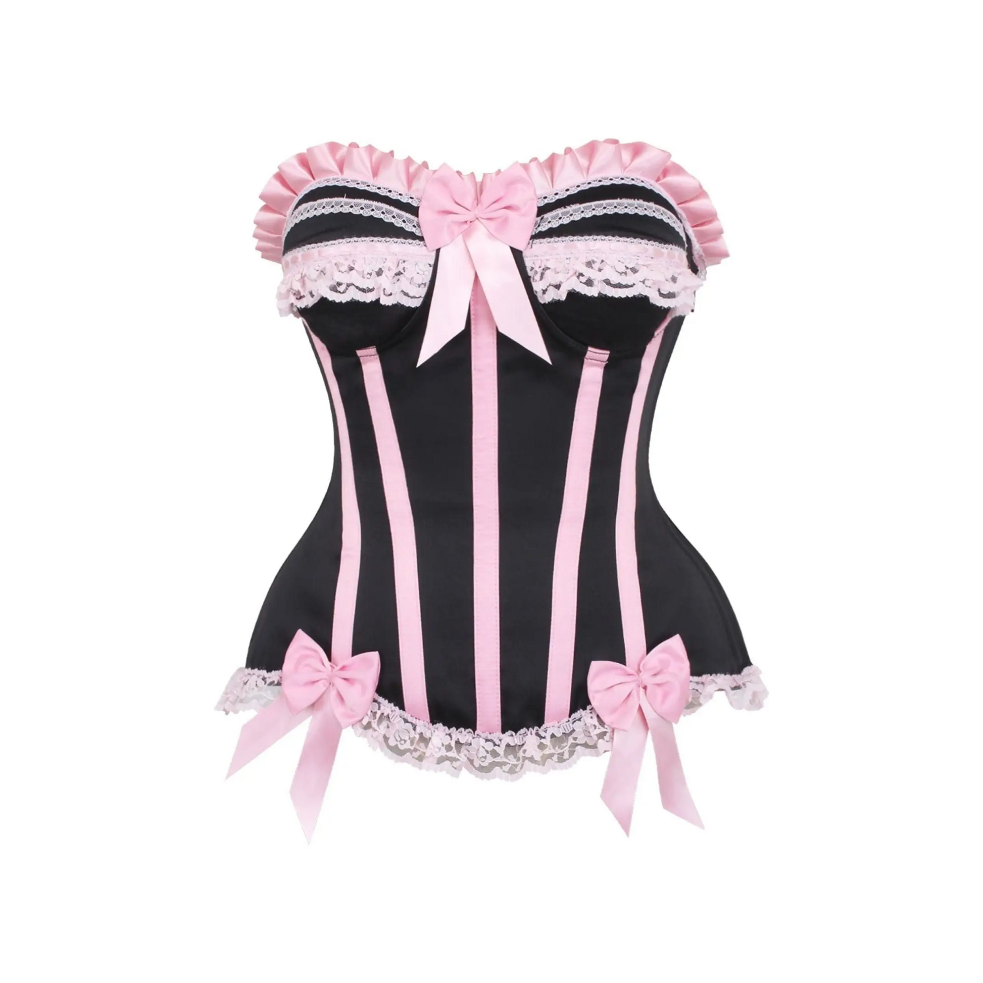 Black/Pink Steel Boned Burlesque Corset image 0