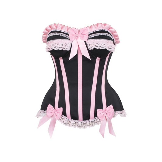 Black/Pink Steel Boned Burlesque Corset image 0