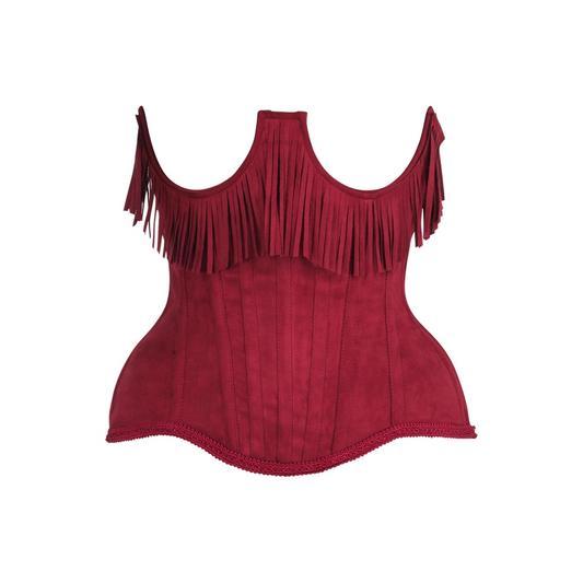 Steel Boned Red Suede Underwire Underbust Corset Cincher W/Fringe image 0