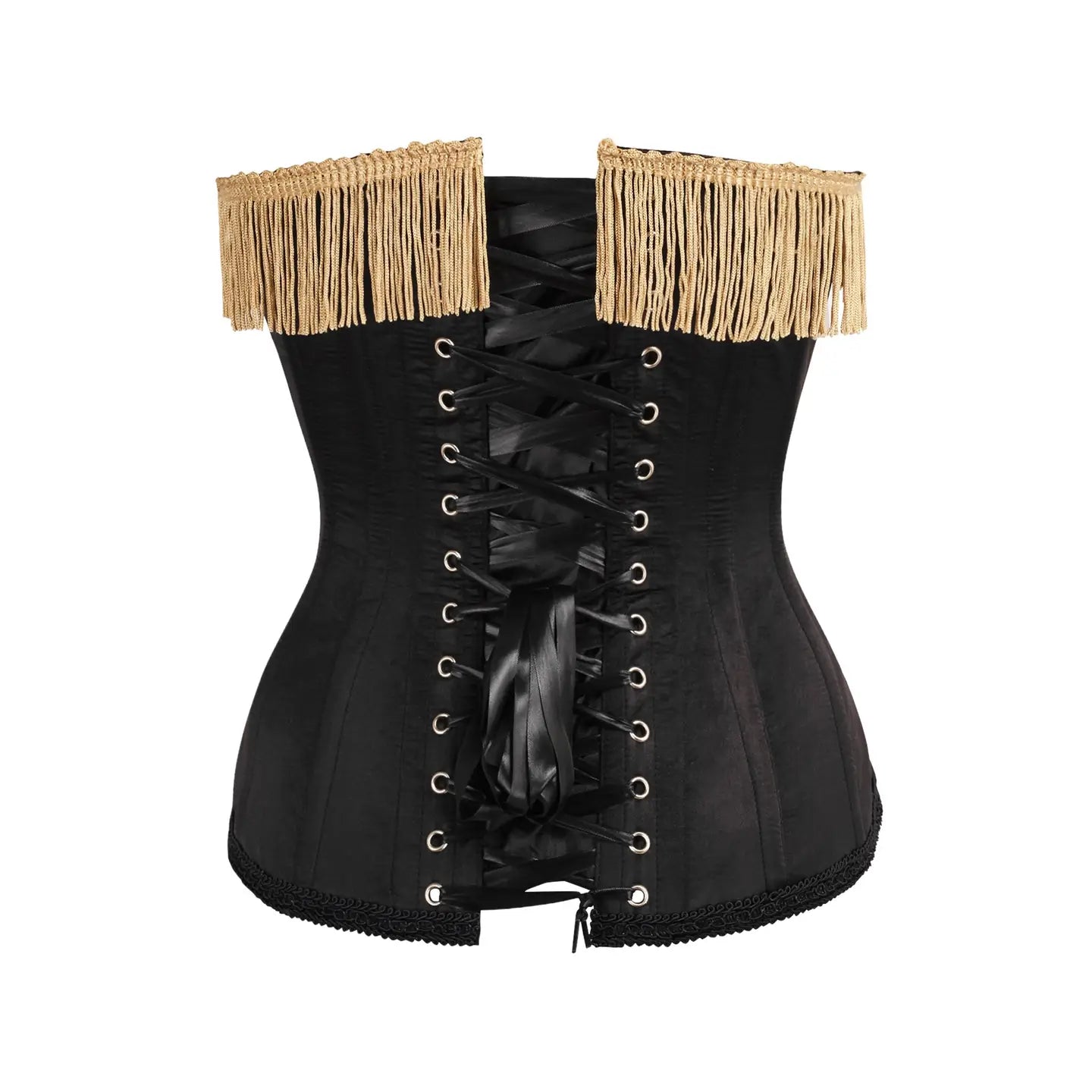 Burlesque Black/Dark Red Steel Boned Corset W/Gold Fringe image 2