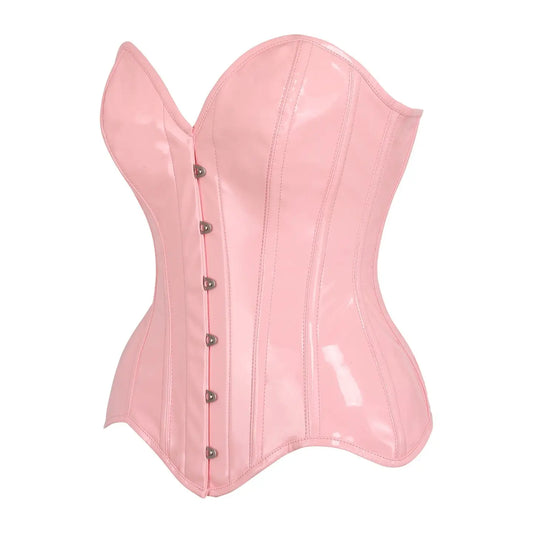 Light Pink Patent Leather Steel Boned Overbust Corset image 1