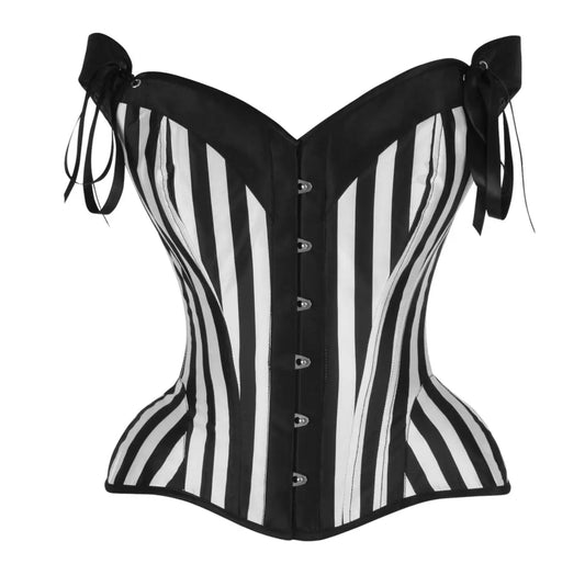 Black/White Striped Steel Boned Corset With Straps image 0