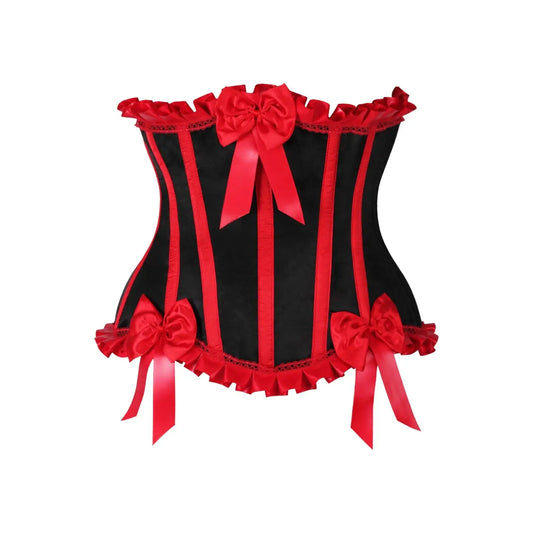 Black/Red Steel Boned Burlesque Underbust Corset Waist Cincher image 0