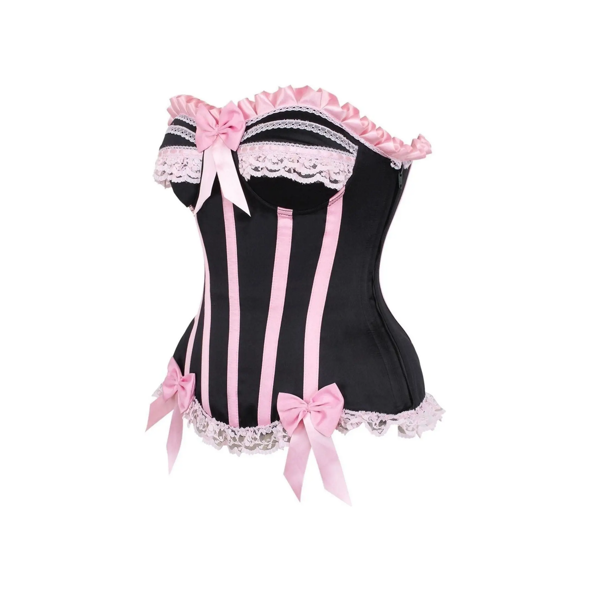 Black/Pink Steel Boned Burlesque Corset image 1