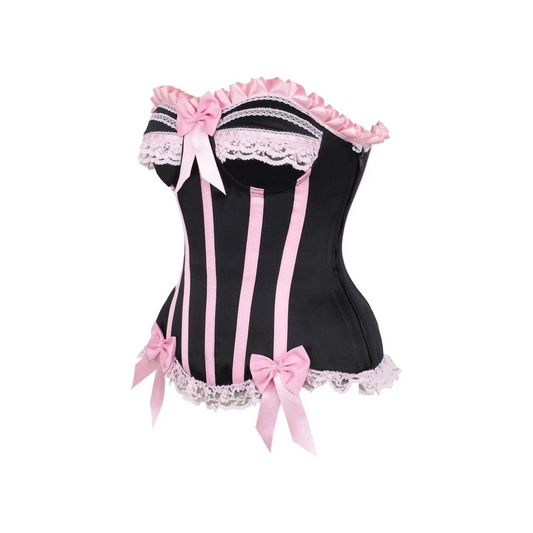 Black/Pink Steel Boned Burlesque Corset image 1