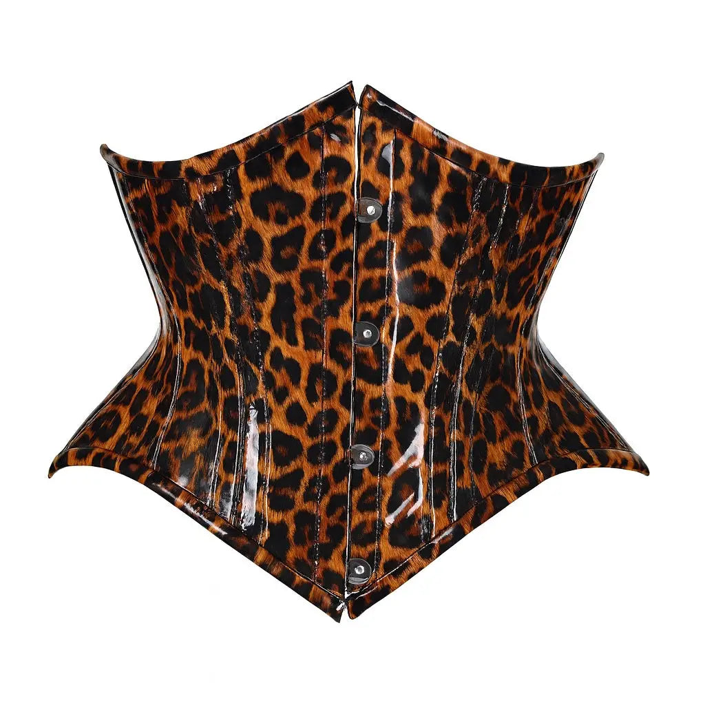 Steel Boned Cheetah Print Pvc Mini Cincher Underbust Corset