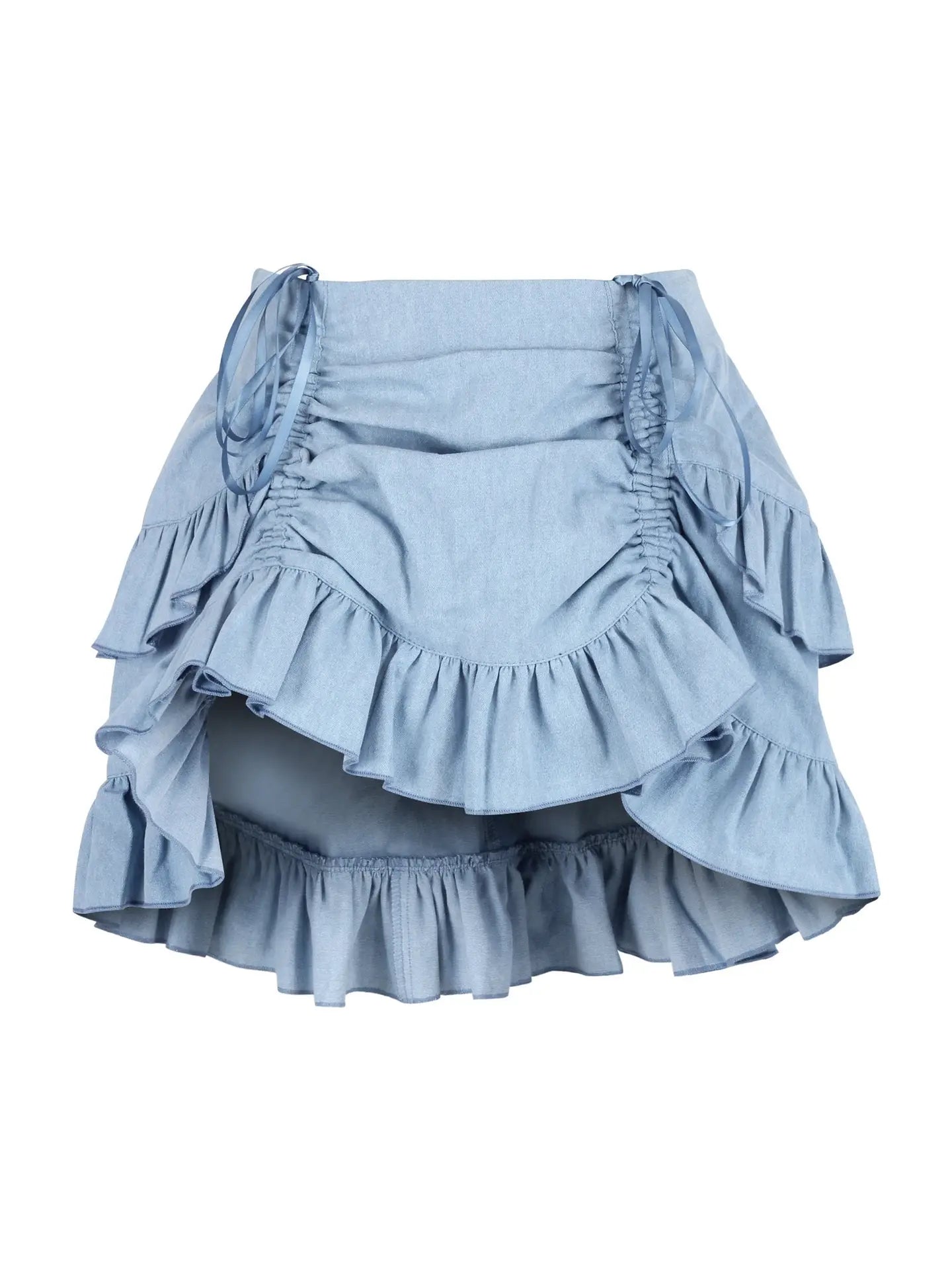 Light Blue Denim Ruched Bustle Skirt image 0