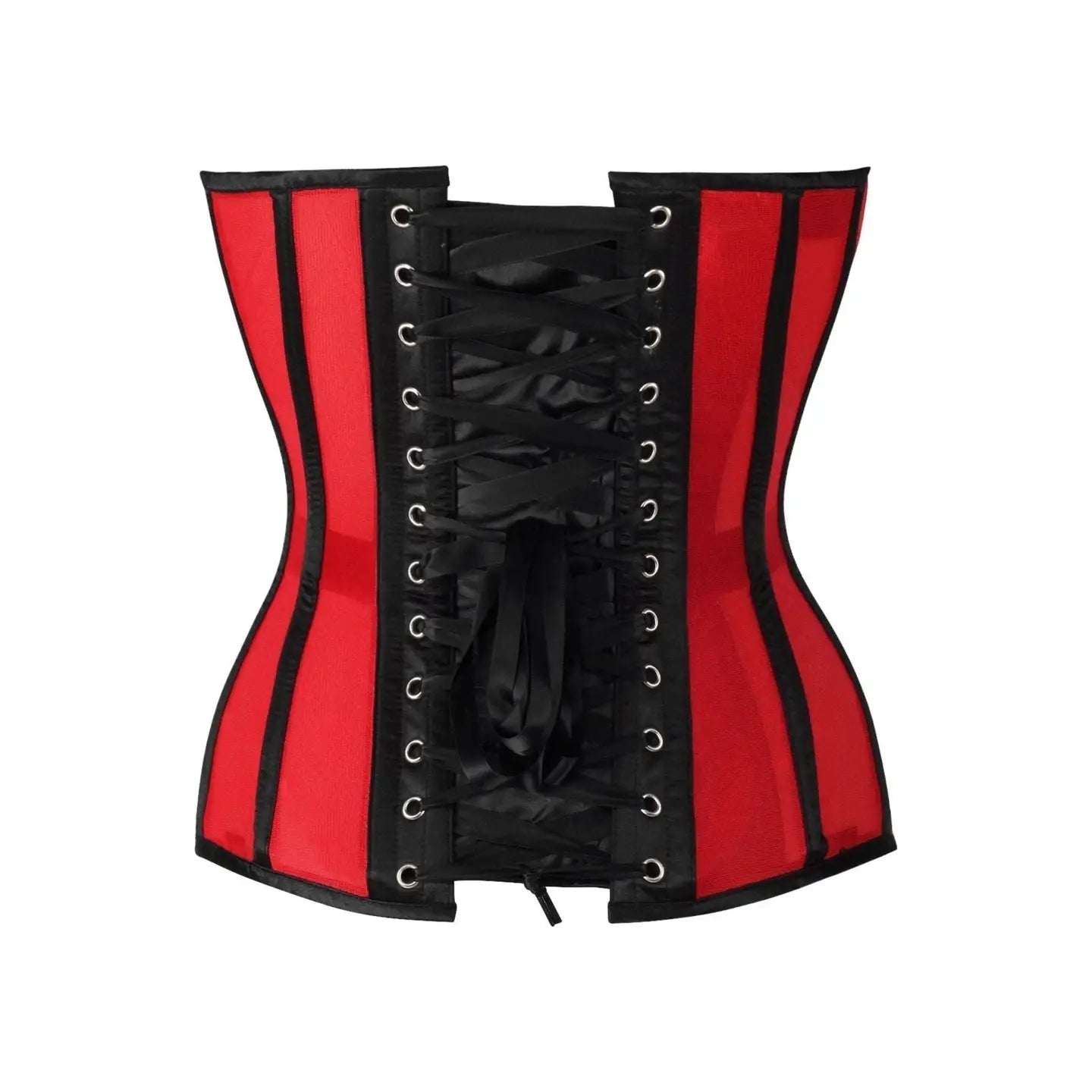Red Mesh & Black Satin Steel Boned Overbust Corset image 2