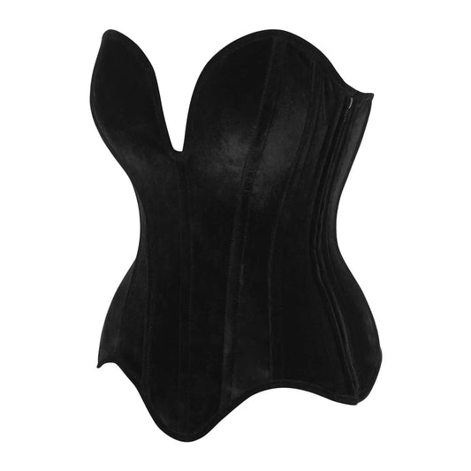 Steel Boned Black Velvet Plunge Neckline Overbust Corset image 1