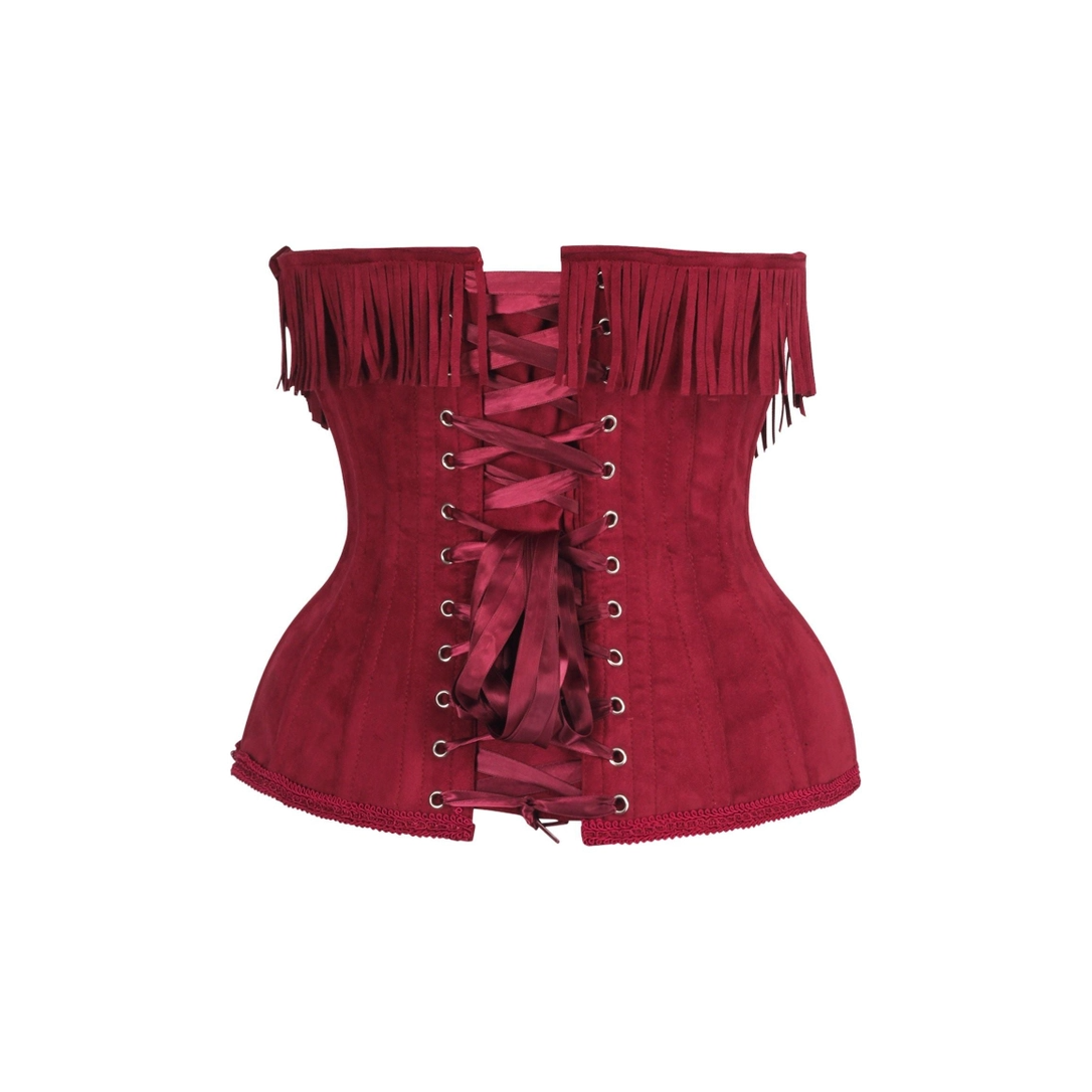 Steel Boned Red Suede Underwire Underbust Corset Cincher W/Fringe image 2