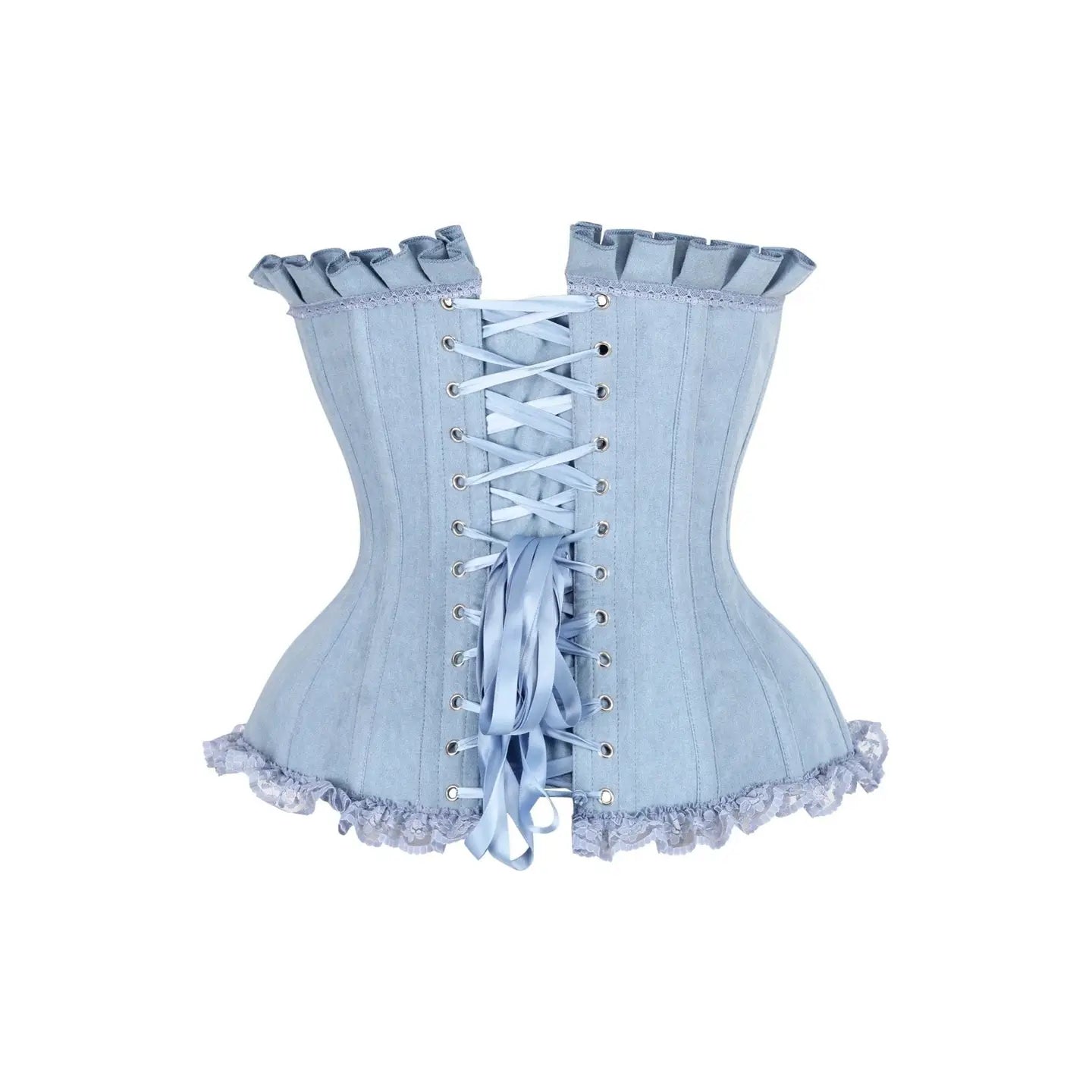 Light Blue Denim Underwire Steel Boned Burlesque Corset W/Bows image 2