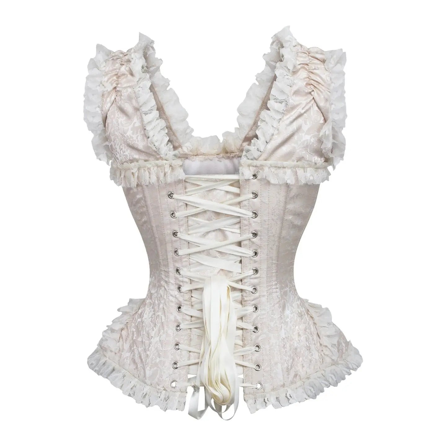 Ivory Brocade & Lace Steel Boned Corset W/Cap Sleeves image 2