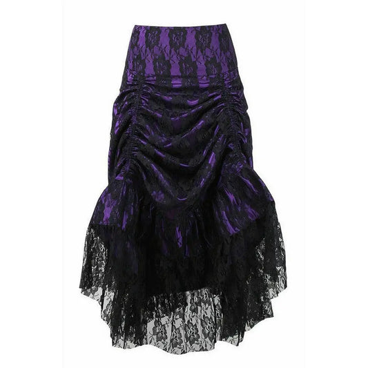 Purple W/Black Lace Overlay Ruched Bustle Skirt image 0