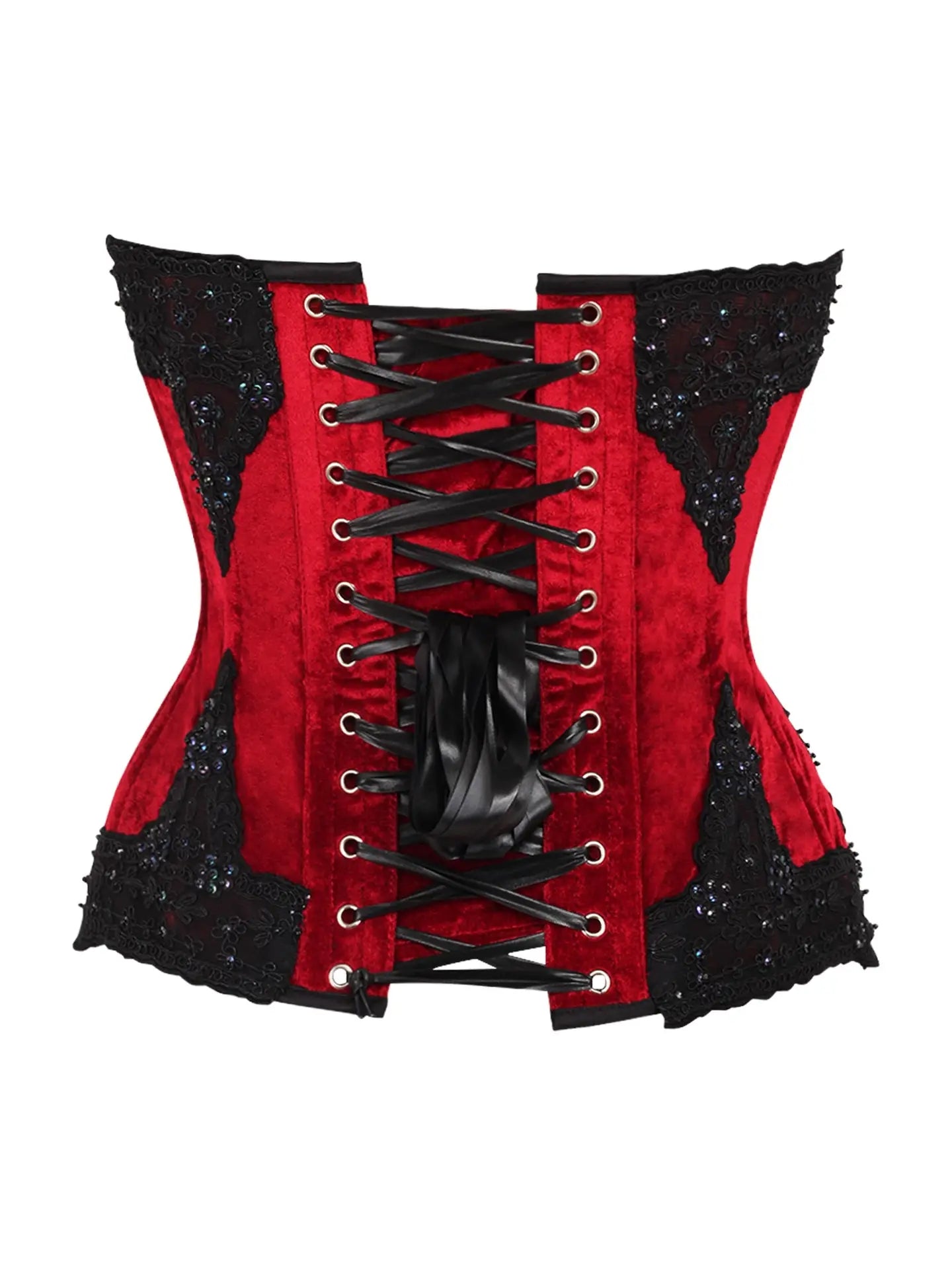 Dark Red Velvet & Beaded Steel Boned Overbust Corset