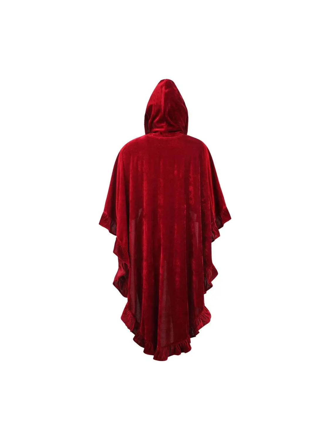 Dark Red Velvet Hooded Ruffle Cape image 2