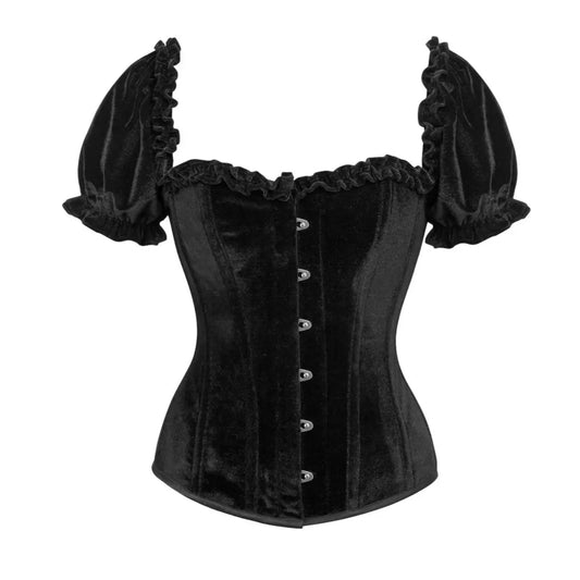 Steel Boned Black Velvet Overbust Corset W/Sleeves image 0