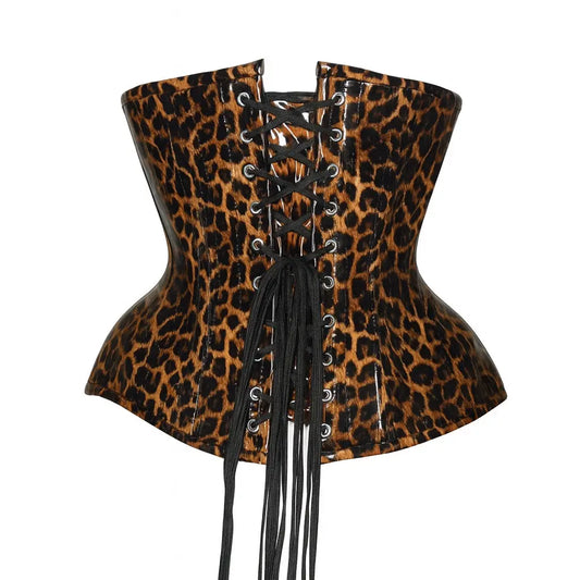 Steel Boned Cheetah Print Pvc Curvy Cut Underbust Corset
