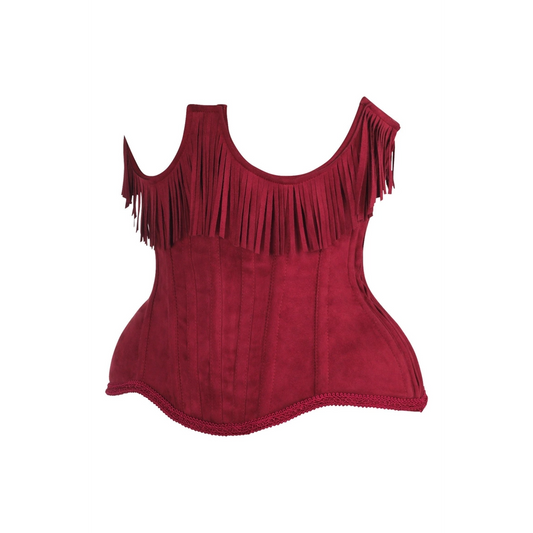 Steel Boned Red Suede Underwire Underbust Corset Cincher W/Fringe image 1