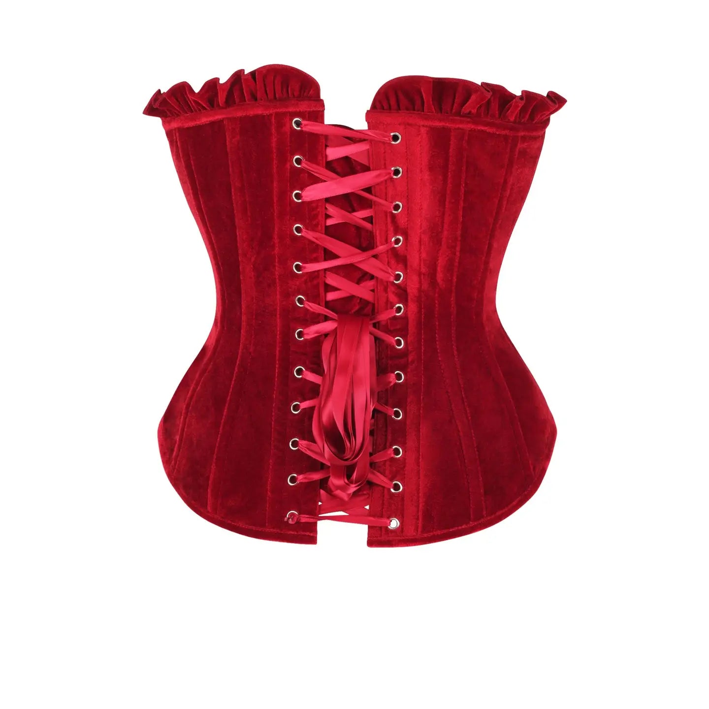 Dark Red Velvet Lace-Up Steel Boned Overbust Corset image 2