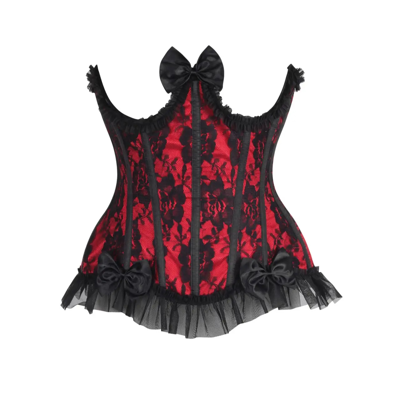 Steel Boned Red/Black Lace Underwire Burlesque Underbust Corset Cincher image 0