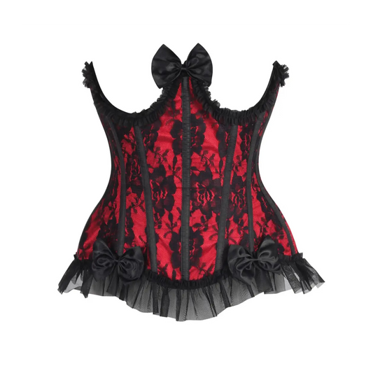 Steel Boned Red/Black Lace Underwire Burlesque Underbust Corset Cincher image 0