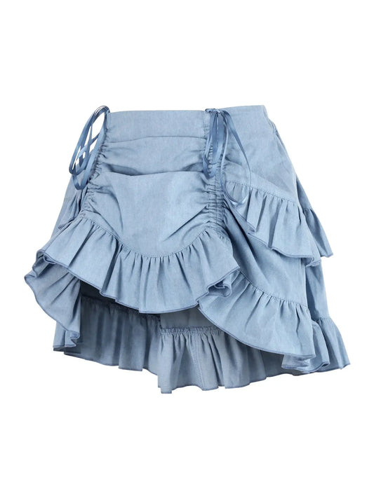 Light Blue Denim Ruched Bustle Skirt image 1