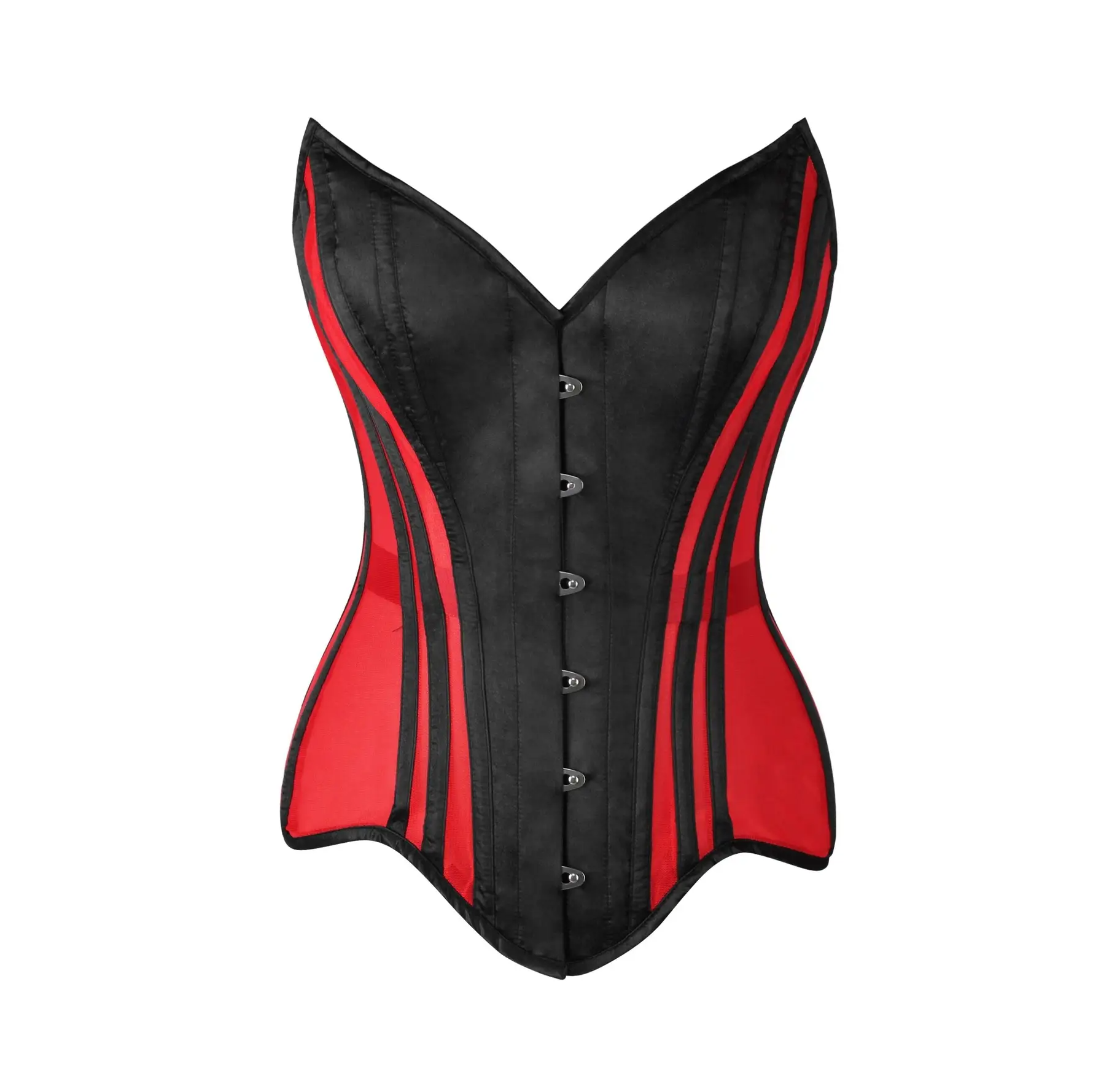 Red Mesh & Black Satin Steel Boned Overbust Corset image 0