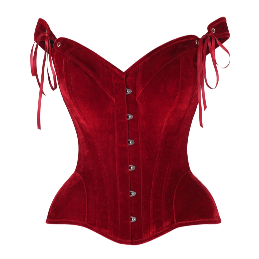 Dark Red Velvet Steel Boned Corset With Straps image 0