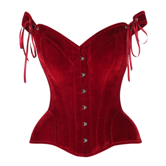 Dark Red Velvet Steel Boned Corset With Straps image 0