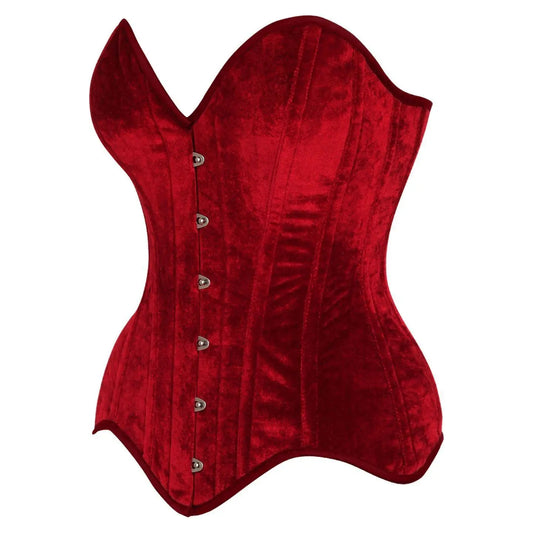 Dark Red Velvet Steel Boned Overbust Corset image 1