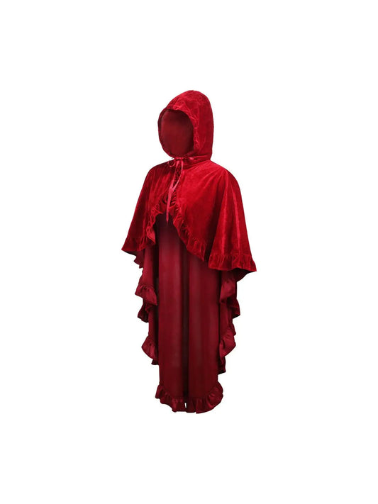 Dark Red Velvet Hooded Ruffle Cape image 1