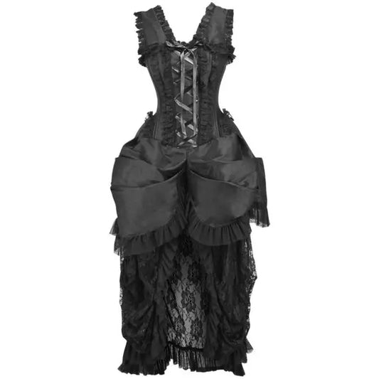 Steel Boned Black Lace Victorian Bustle Corset Dress image 0
