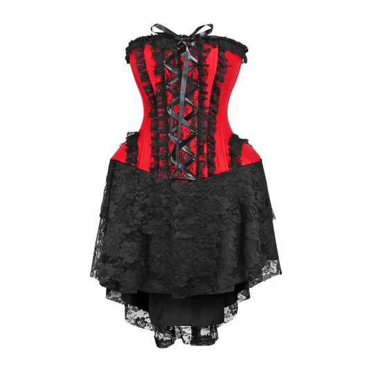 Steel Boned Strapless Red/Black Lace Victorian Corset Dress image 0