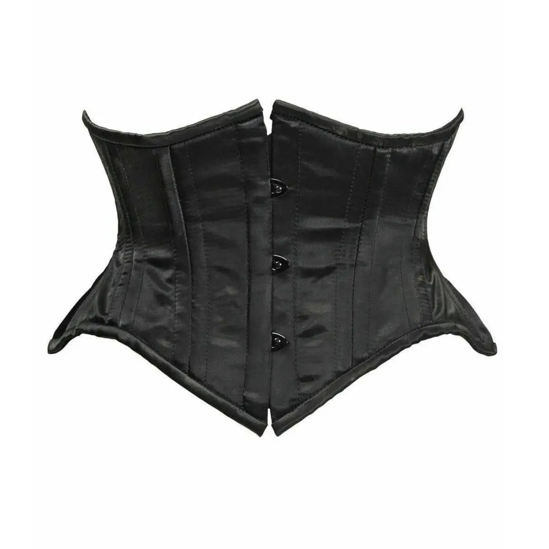 Black Satin Double Steel Boned Curvy Cut Waist Cincher image 0