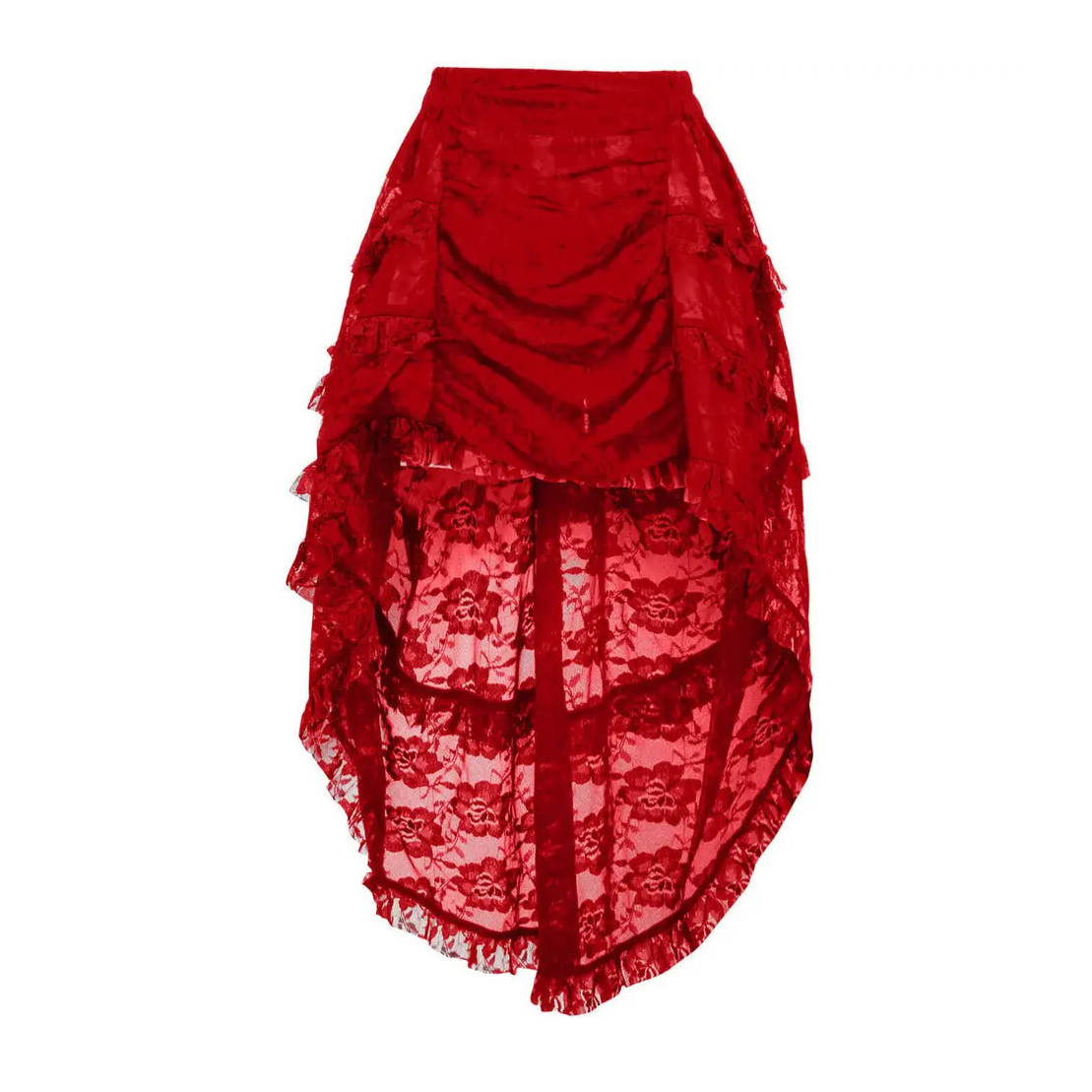 Red Lace Ruched Front High Low Lace Skirt image 0