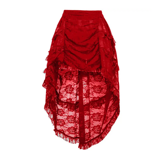 Red Lace Ruched Front High Low Lace Skirt image 0