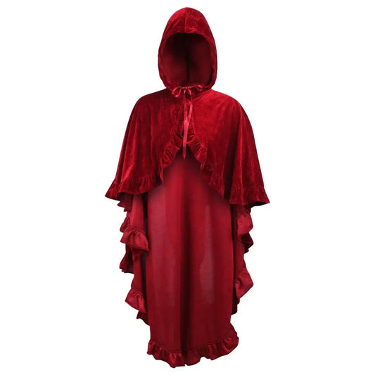 Dark Red Velvet Hooded Ruffle Cape image 0