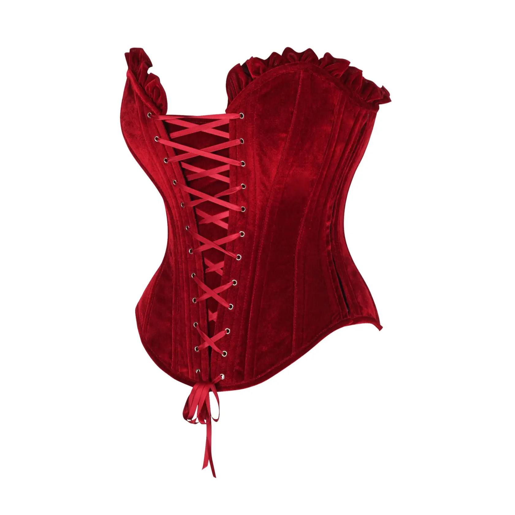 Dark Red Velvet Lace-Up Steel Boned Overbust Corset image 1