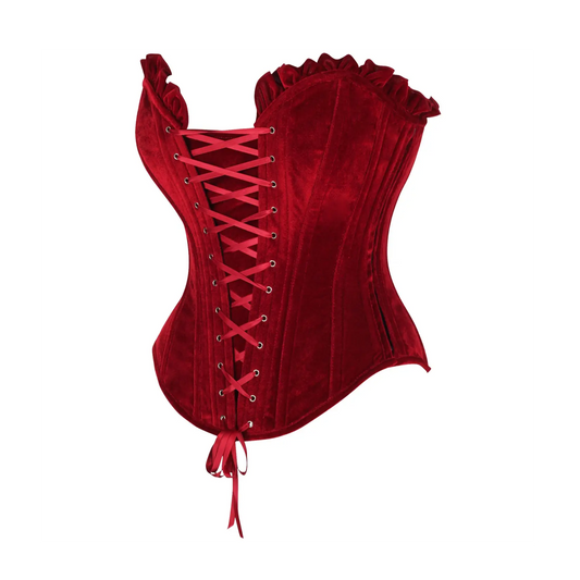 Dark Red Velvet Lace-Up Steel Boned Overbust Corset image 1