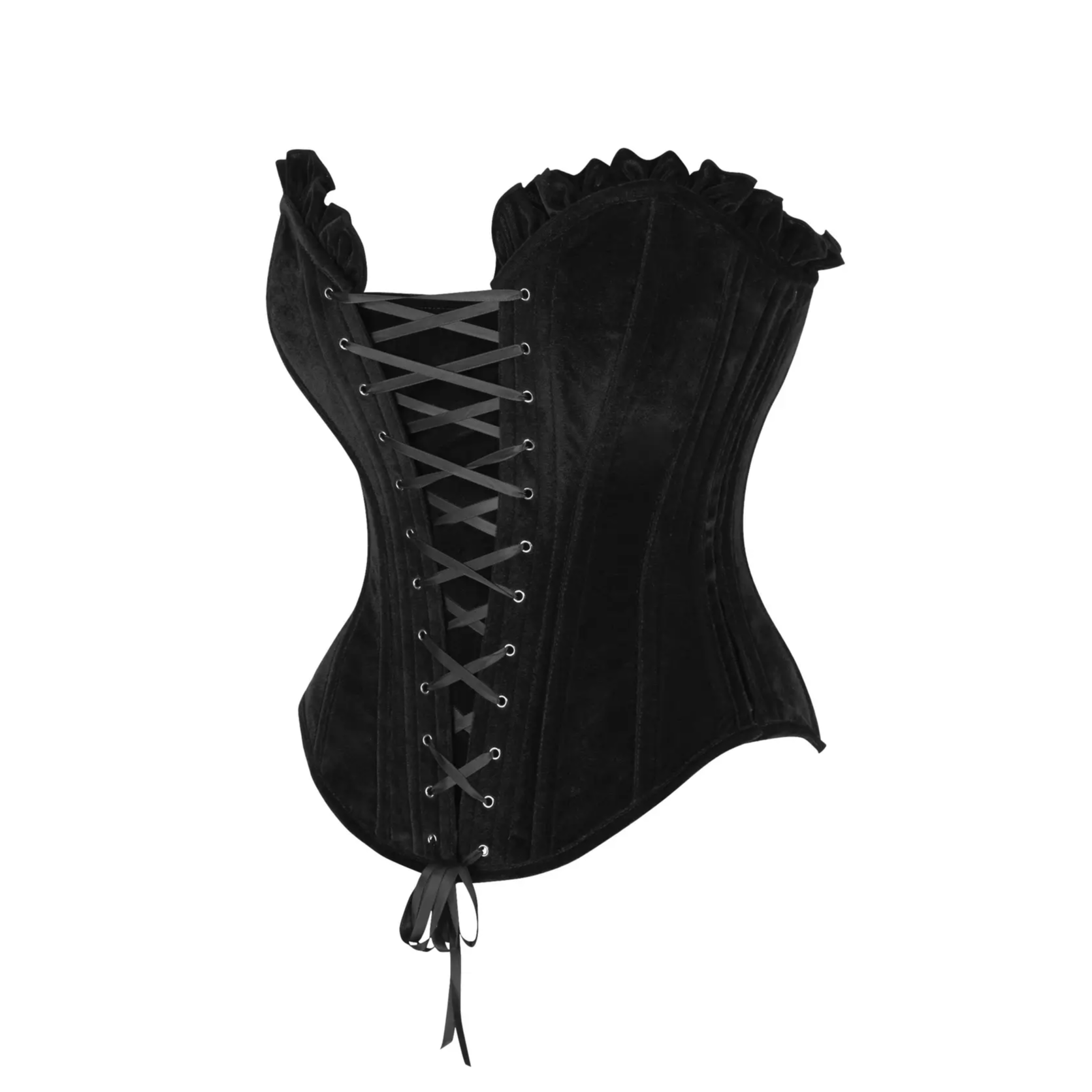 Black Velvet Lace-Up Steel Boned Overbust Corset image 1