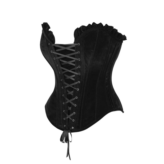 Black Velvet Lace-Up Steel Boned Overbust Corset image 1