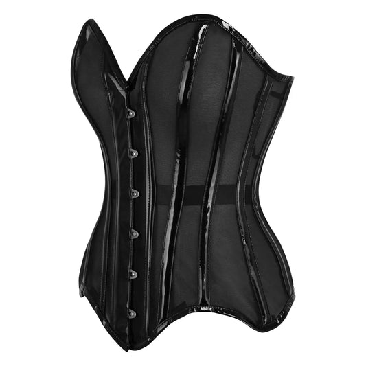 Black Mesh Net With Patent Steel Boned Overbust Corset image 1