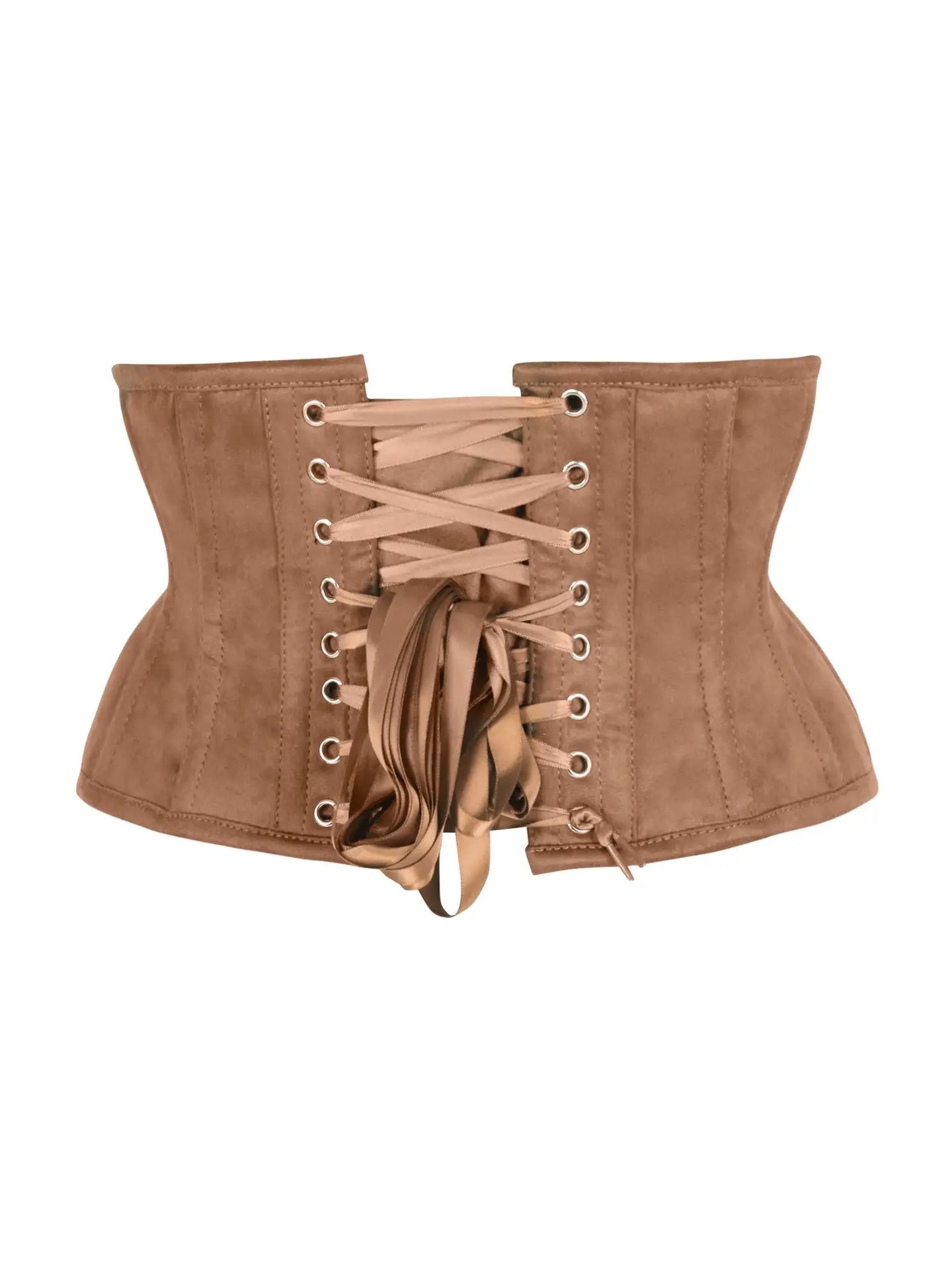 Tan Suede Steel Boned Mini Waist Cincher Corset