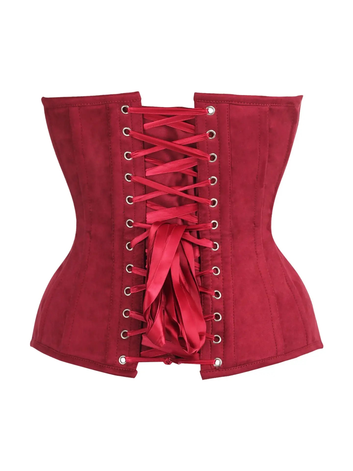 Steel Boned Red Suede Deep Plunge Overbust Corset Top