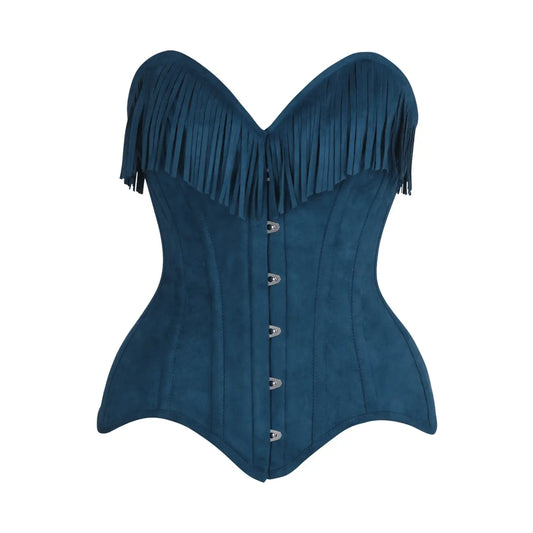Blue Suede Steel Boned Overbust Corset W/Fringe image 0