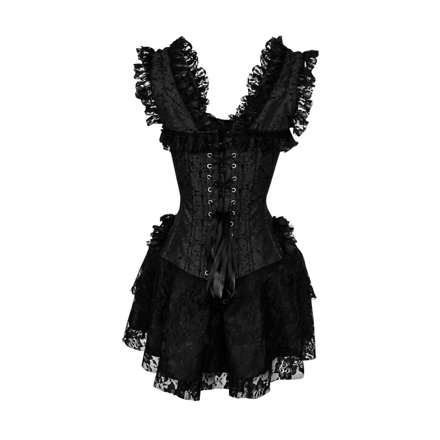 Steel Boned Black Lace Victorian Corset Dress image 1